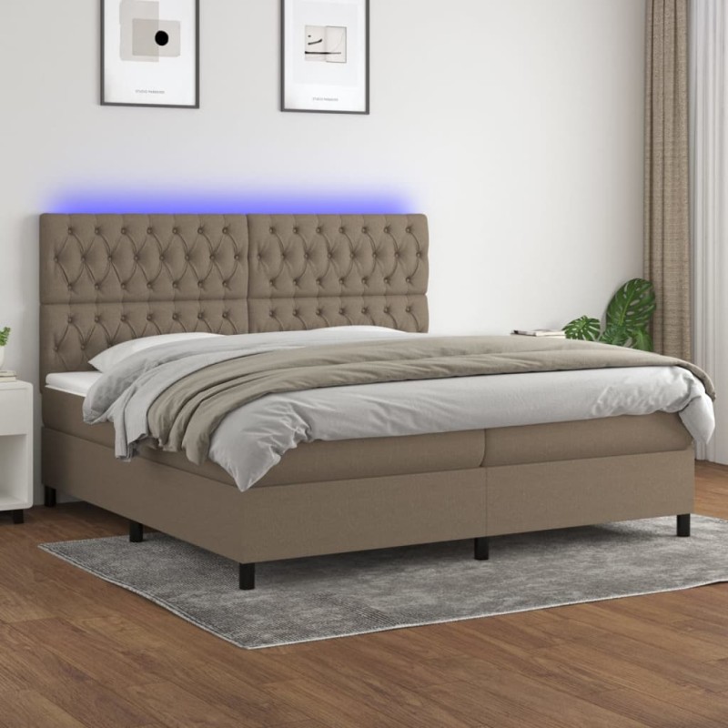 vidaXL Boxspringbett mit Matratze & LED Taupe 200x200 cm Stoff vidaXL Boxspringbett mit Matratze & LED Taupe 200x200 cm Stoff