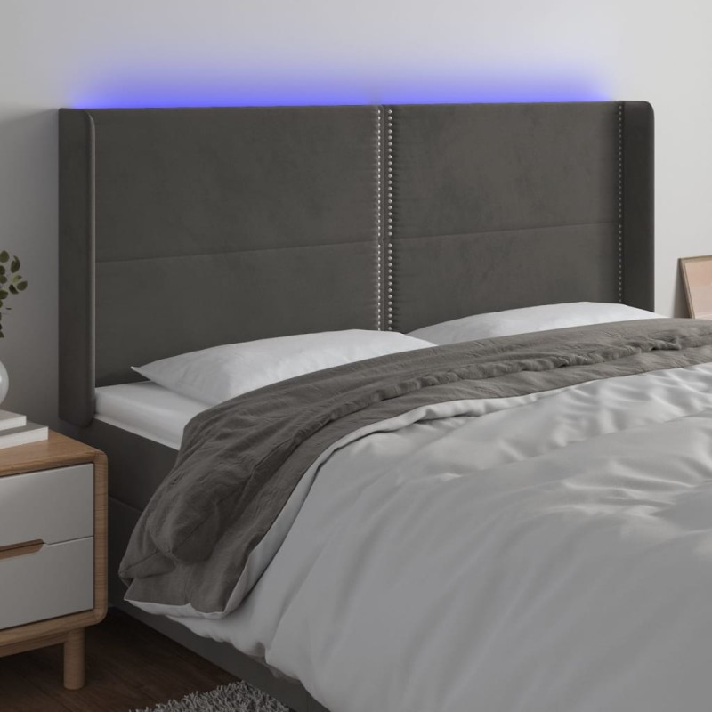 vidaXL LED Kopfteil Dunkelgrau 163x16x118/128 cm Samt vidaXL LED Kopfteil Dunkelgrau 163x16x118/128 cm Samt