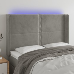 vidaXL LED Kopfteil Hellgrau 147x16x118/128 cm Samt
