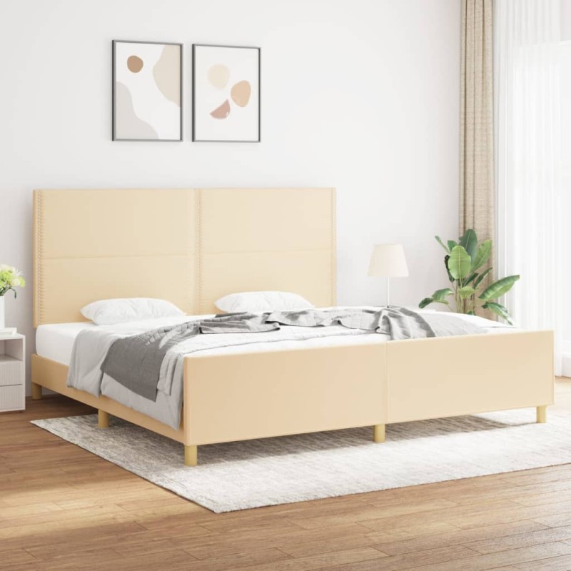 vidaXL Bettgestell mit Kopfteil Creme 200x200 cm Stoff vidaXL Bettgestell mit Kopfteil Creme 200x200 cm Stoff