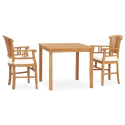 vidaXL 3-tlg. Garten-Essgruppe mit Kissen Massivholz Teak 