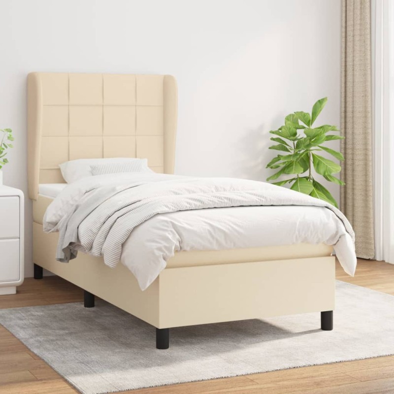 vidaXL Boxspringbett mit Matratze Creme 90x190 cm Stoff vidaXL Boxspringbett mit Matratze Creme 90x190 cm Stoff