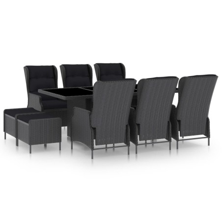 vidaXL 9-tlg. Garten-Essgruppe mit Auflagen Poly Rattan Dunkelgrau