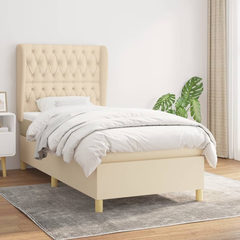vidaXL Boxspringbett mit Matratze Creme 90x190 cm Stoff vidaXL Boxspringbett mit Matratze Creme 90x190 cm Stoff