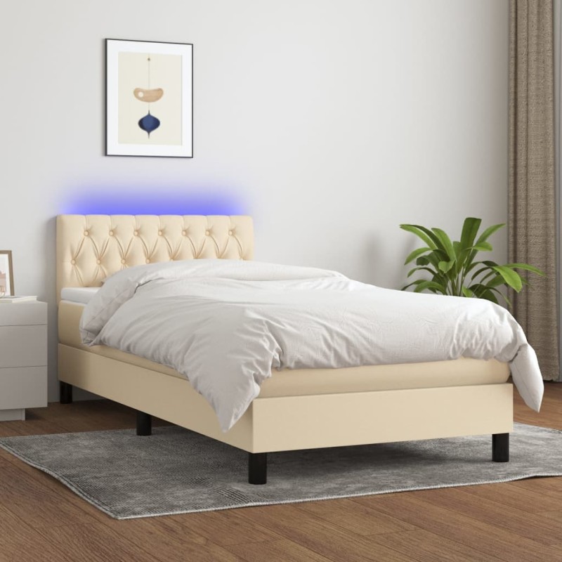 vidaXL Boxspringbett mit Matratze & LED Creme 90x190 cm Stoff vidaXL Boxspringbett mit Matratze & LED Creme 90x190 cm Stoff