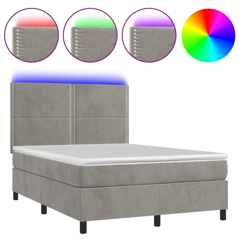 vidaXL Boxspringbett mit Matratze & LED Hellgrau 140x190 cm Samt vidaXL Boxspringbett mit Matratze & LED Hellgrau 140x190 cm Samt