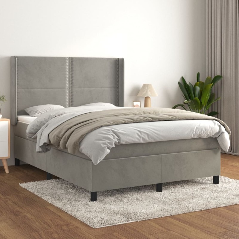 vidaXL Boxspringbett mit Matratze Hellgrau 140x200 cm Samt vidaXL Boxspringbett mit Matratze Hellgrau 140x200 cm Samt