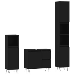 vidaXL 3-tlg. Badmöbel-Set Schwarz Holzwerkstoff