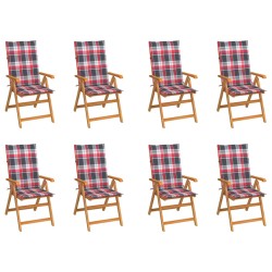 vidaXL Verstellbare Gartenstühle mit Auflagen 8 Stk. Massivholz Teak