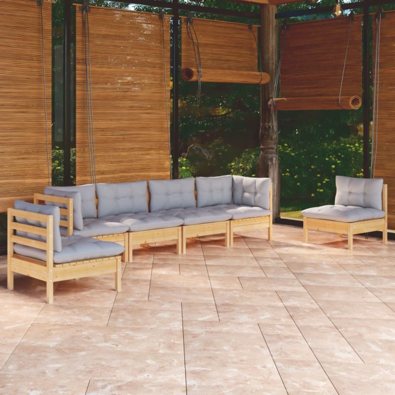 vidaXL 6-tlg. Garten-Lounge-Set mit Grauen Kissen Kiefer Massivholz vidaXL 6-tlg. Garten-Lounge-Set mit Grauen Kissen Kiefer Massivholz