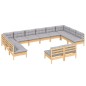 vidaXL 12-tlg. Garten-Lounge-Set mit Grauen Kissen Kiefer Massivholz vidaXL 12-tlg. Garten-Lounge-Set mit Grauen Kissen Kiefer Massivholz