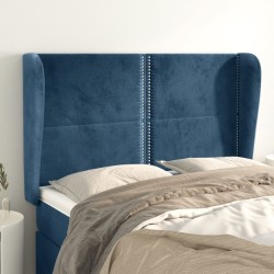 vidaXL Kopfteil mit Ohren Dunkelblau 147x23x118/128 cm Samt