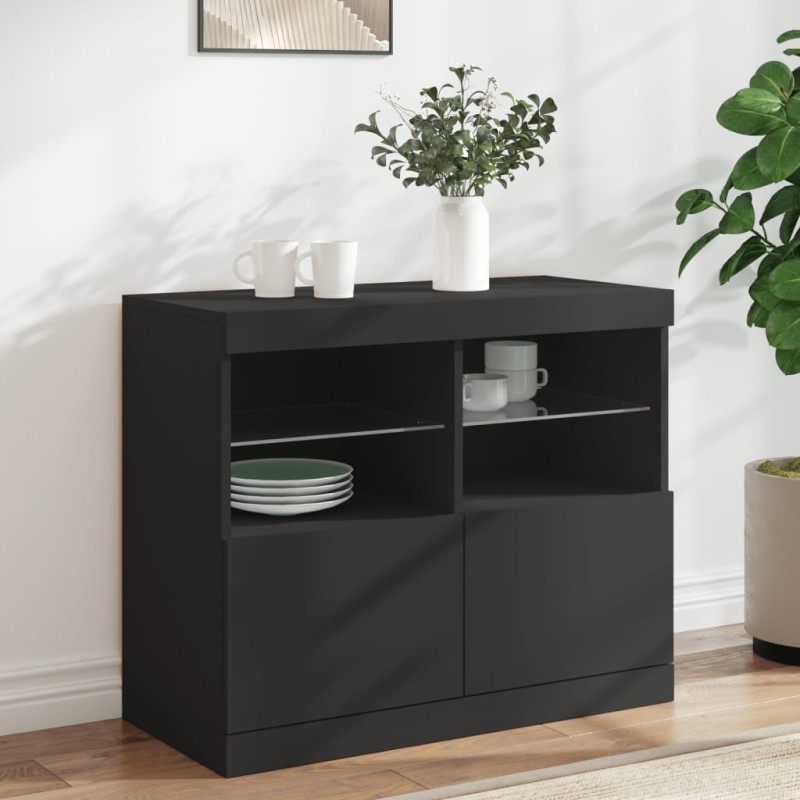 vidaXL Sideboard mit LED-Leuchten Schwarz 81x37x67 cm vidaXL Sideboard mit LED-Leuchten Schwarz 81x37x67 cm