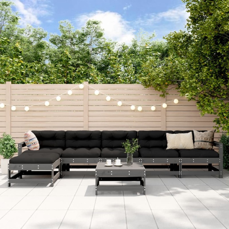 vidaXL 7-tlg. Garten-Lounge-Set Grau Massivholz Kiefer vidaXL 7-tlg. Garten-Lounge-Set Grau Massivholz Kiefer