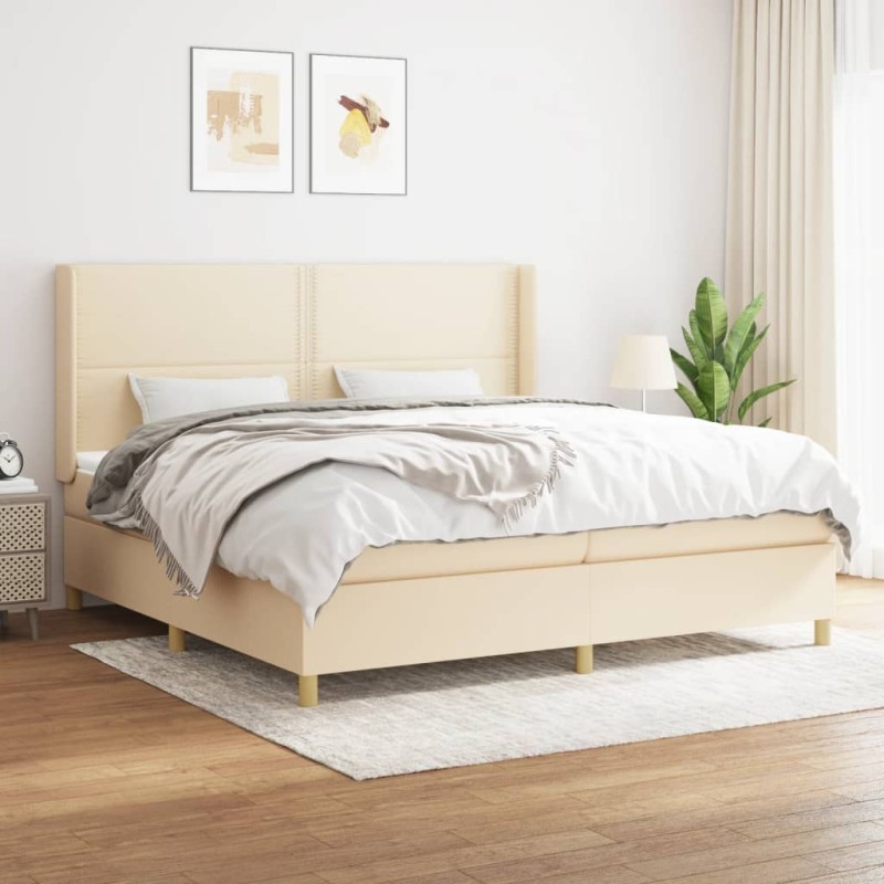 vidaXL Boxspringbett mit Matratze Creme 200x200 cm Stoff vidaXL Boxspringbett mit Matratze Creme 200x200 cm Stoff