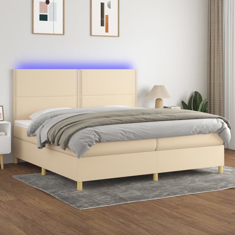 vidaXL Boxspringbett mit Matratze & LED Creme 200x200 cm Stoff vidaXL Boxspringbett mit Matratze & LED Creme 200x200 cm Stoff