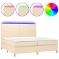 vidaXL Boxspringbett mit Matratze & LED Creme 200x200 cm Stoff vidaXL Boxspringbett mit Matratze & LED Creme 200x200 cm Stoff