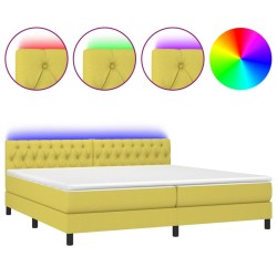 vidaXL Boxspringbett mit Matratze & LED Grün 200x200 cm Stoff