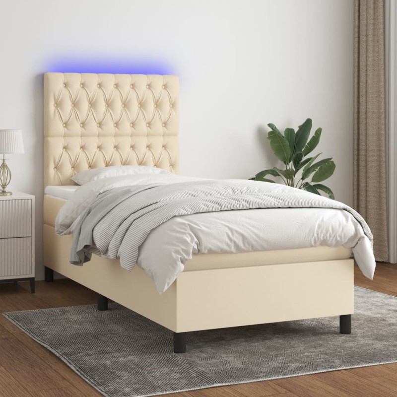 vidaXL Boxspringbett mit Matratze & LED Creme 90x190 cm Stoff vidaXL Boxspringbett mit Matratze & LED Creme 90x190 cm Stoff
