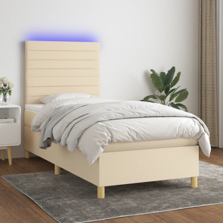 vidaXL Boxspringbett mit Matratze & LED Creme 90x190 cm Stoff