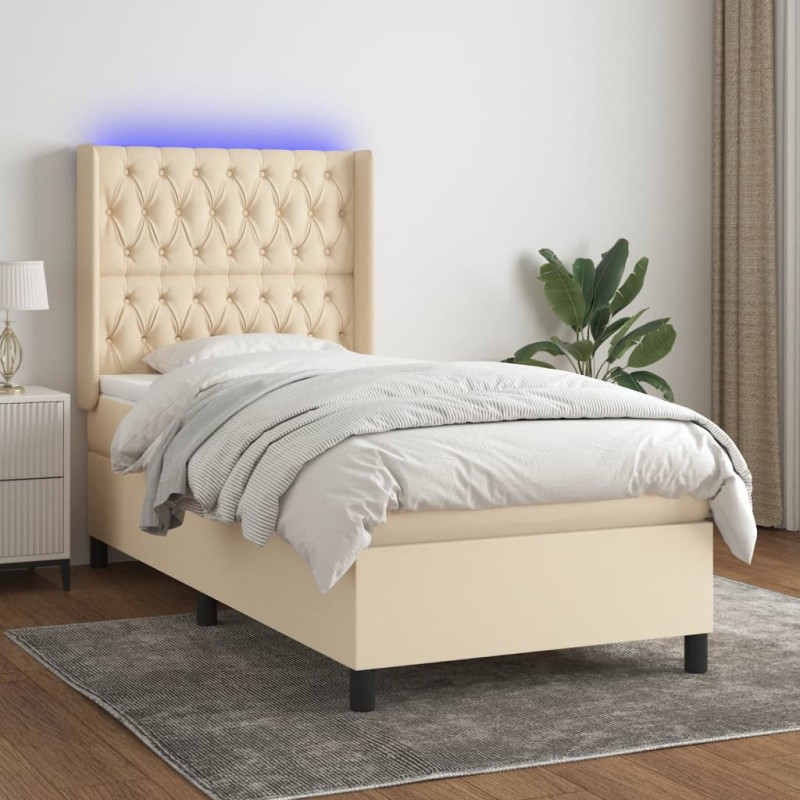 vidaXL Boxspringbett mit Matratze & LED Creme 90x190 cm Stoff vidaXL Boxspringbett mit Matratze & LED Creme 90x190 cm Stoff