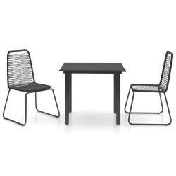 3-tlg. Garten-Essgruppe PVC Rattan Schwarz