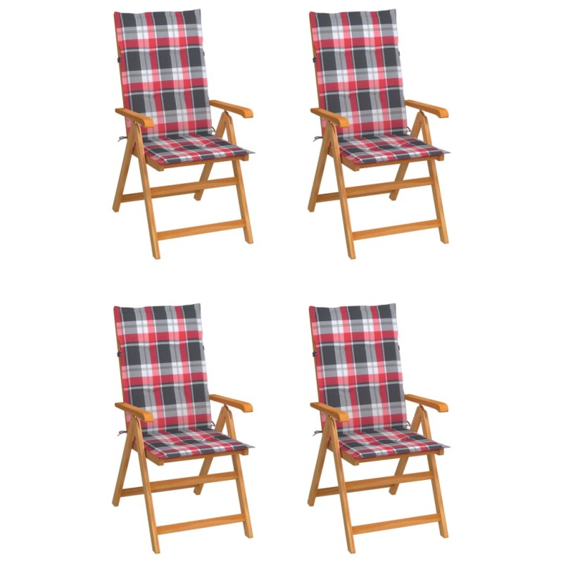 vidaXL Gartenstühle 4 Stk. Rote Karomuster-Kissen Massivholz Teak vidaXL Gartenstühle 4 Stk. Rote Karomuster-Kissen Massivholz Teak