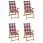 vidaXL Gartenstühle 4 Stk. Rote Karomuster-Kissen Massivholz Teak vidaXL Gartenstühle 4 Stk. Rote Karomuster-Kissen Massivholz Teak