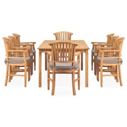 9-tlg. Garten-Essgruppe mit Kissen Massivholz Teak
