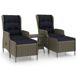 3-tlg. Garten-Lounge-Set mit Auflagen Poly Rattan Braun