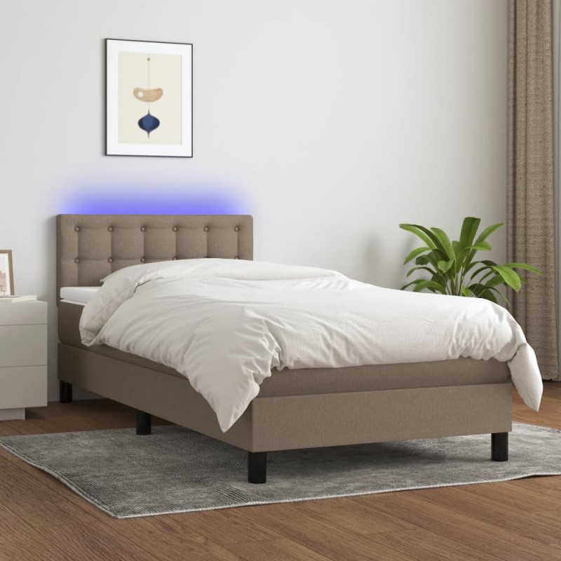 vidaXL Boxspringbett mit Matratze & LED Taupe 90x190 cm Stoff vidaXL Boxspringbett mit Matratze & LED Taupe 90x190 cm Stoff