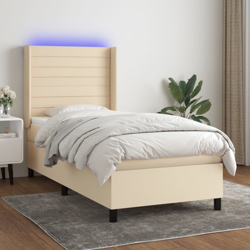 vidaXL Boxspringbett mit Matratze & LED Creme 90x190 cm Stoff vidaXL Boxspringbett mit Matratze & LED Creme 90x190 cm Stoff