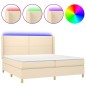vidaXL Boxspringbett mit Matratze & LED Creme 200x200 cm Stoff vidaXL Boxspringbett mit Matratze & LED Creme 200x200 cm Stoff
