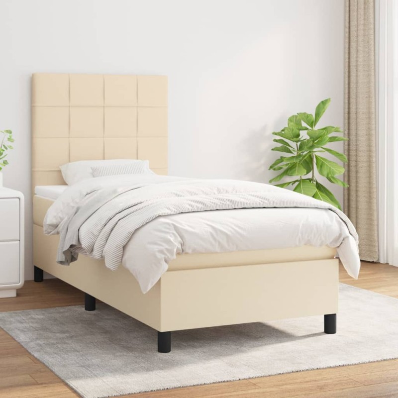 vidaXL Boxspringbett mit Matratze Creme 90x190 cm Stoff vidaXL Boxspringbett mit Matratze Creme 90x190 cm Stoff