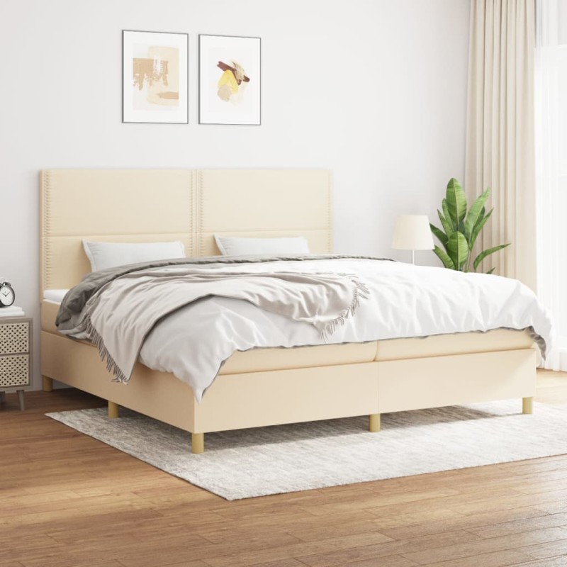 vidaXL Boxspringbett mit Matratze Creme 200x200 cm Stoff vidaXL Boxspringbett mit Matratze Creme 200x200 cm Stoff