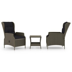 3-tlg. Garten-Lounge-Set mit Auflagen Poly Rattan Braun