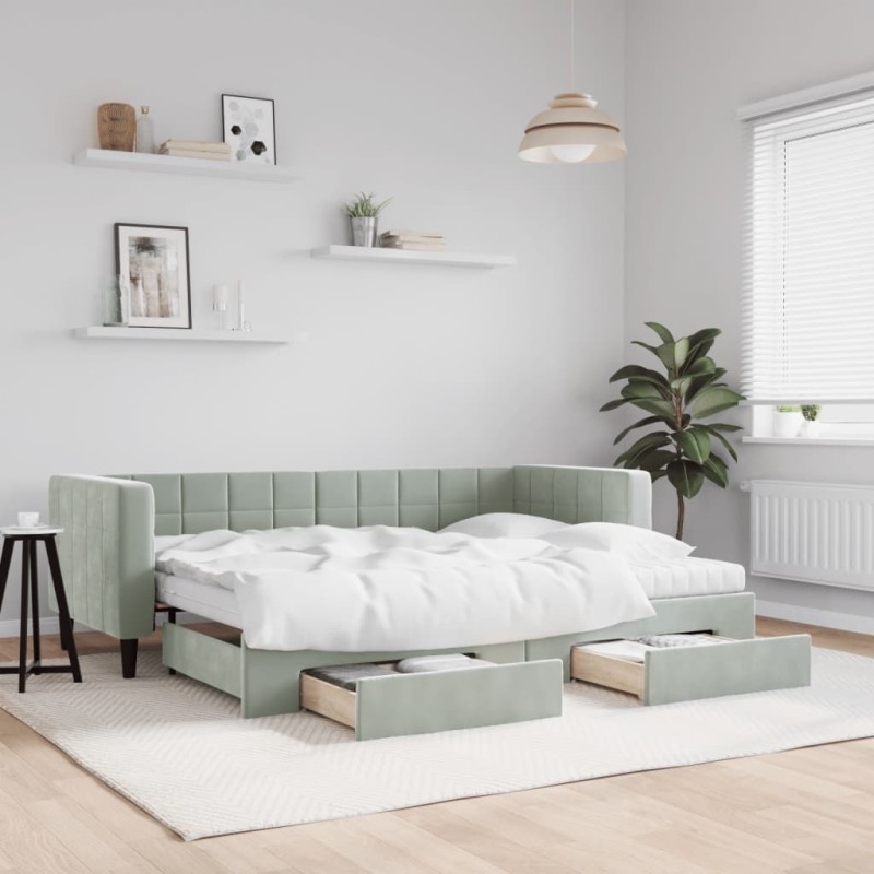 vidaXL Tagesbett Ausziehbar mit Schubladen Hellgrau 80x200 cm Samt vidaXL Tagesbett Ausziehbar mit Schubladen Hellgrau 80x200 cm Samt