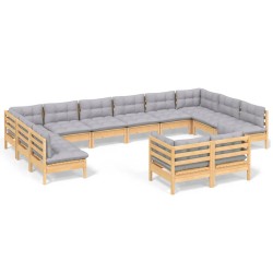 vidaXL 12-tlg. Garten-Lounge-Set mit Grauen Kissen Kiefer Massivholz