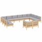vidaXL 12-tlg. Garten-Lounge-Set mit Grauen Kissen Kiefer Massivholz vidaXL 12-tlg. Garten-Lounge-Set mit Grauen Kissen Kiefer Massivholz