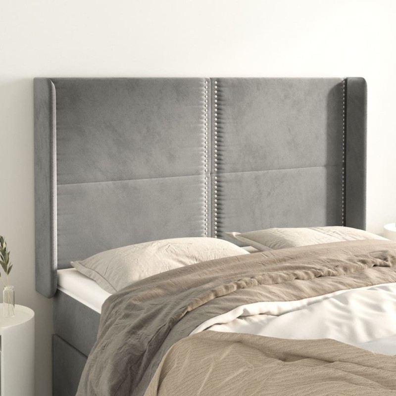 vidaXL Kopfteil mit Ohren Hellgrau 147x16x118/128 cm Samt