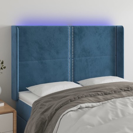 vidaXL LED Kopfteil Dunkelblau 147x16x118/128 cm Samt