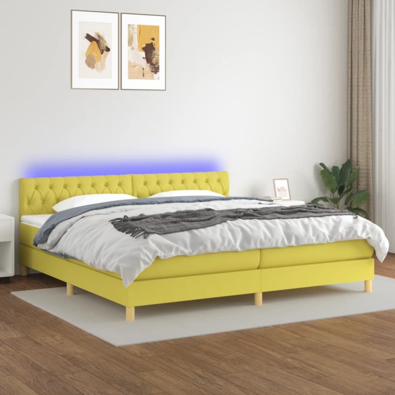 vidaXL Boxspringbett mit Matratze & LED Grün 200x200 cm Stoff vidaXL Boxspringbett mit Matratze & LED Grün 200x200 cm Stoff