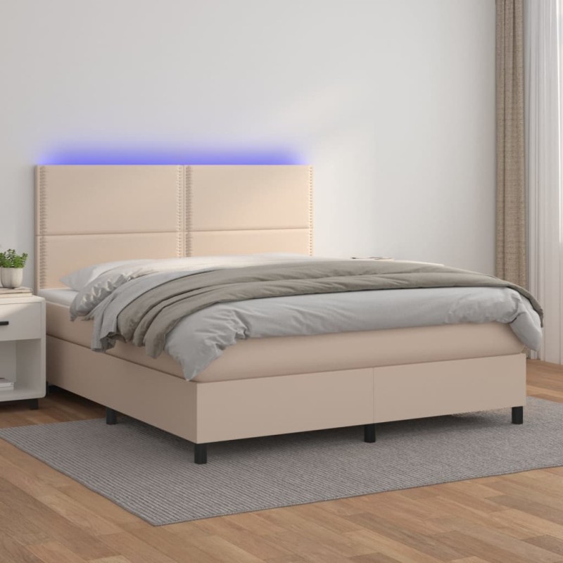 vidaXL Boxspringbett mit Matratze & LED Cappuccino-Braun 140x190cm vidaXL Boxspringbett mit Matratze & LED Cappuccino-Braun 140x190cm