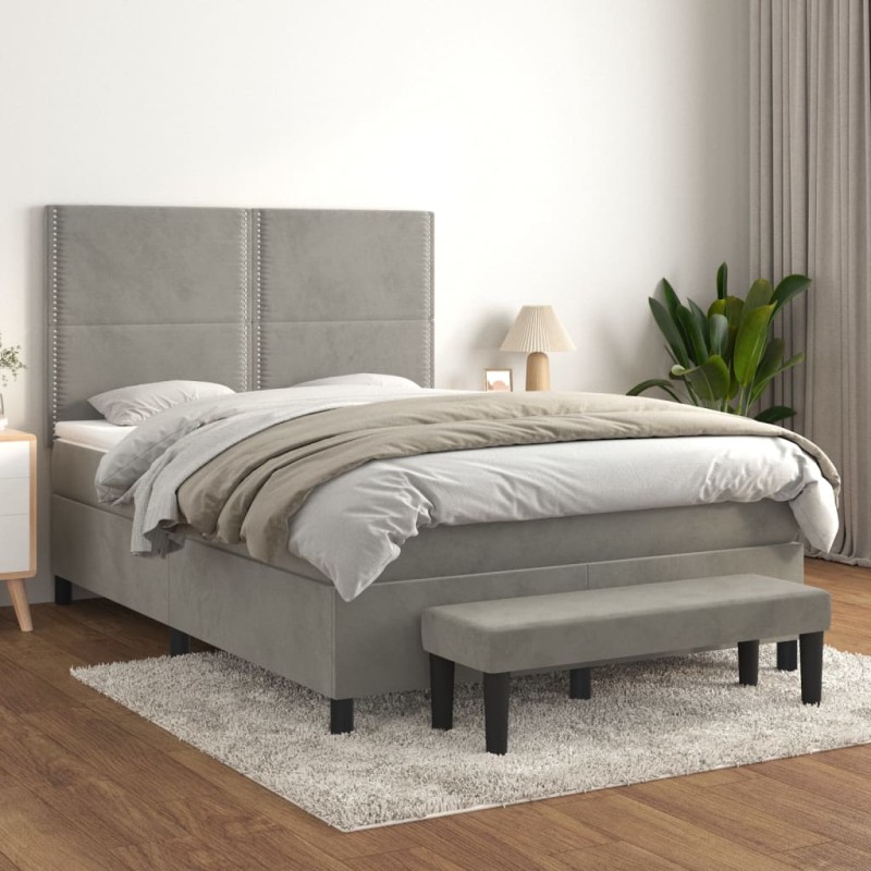 vidaXL Boxspringbett mit Matratze Hellgrau 140x190 cm Samt vidaXL Boxspringbett mit Matratze Hellgrau 140x190 cm Samt