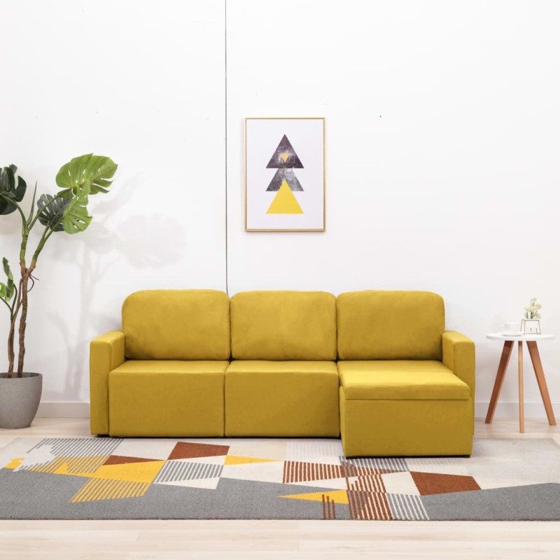 vidaXL Modulares 3-Sitzer-Schlafsofa Gelb Stoff vidaXL Modulares 3-Sitzer-Schlafsofa Gelb Stoff