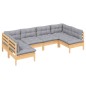 vidaXL 6-tlg. Garten-Lounge-Set mit Grauen Kissen Kiefer Massivholz vidaXL 6-tlg. Garten-Lounge-Set mit Grauen Kissen Kiefer Massivholz
