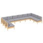 vidaXL 10-tlg. Garten-Lounge-Set mit Grauen Kissen Kiefer Massivholz vidaXL 10-tlg. Garten-Lounge-Set mit Grauen Kissen Kiefer Massivholz