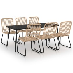 7-tlg. Garten-Essgruppe Poly Rattan und Glas
