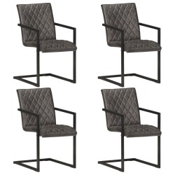 vidaXL Freischwinger 4 Stk. Grau Echtleder