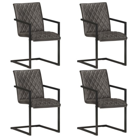 vidaXL Freischwinger 4 Stk. Grau Echtleder